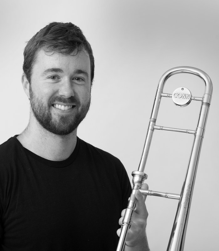 Nick Mahon with his trombone